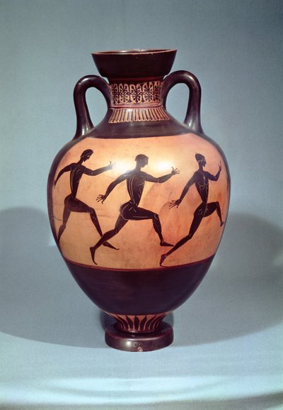 Panathenaic black figure amphora depicting a foot race by Greek
